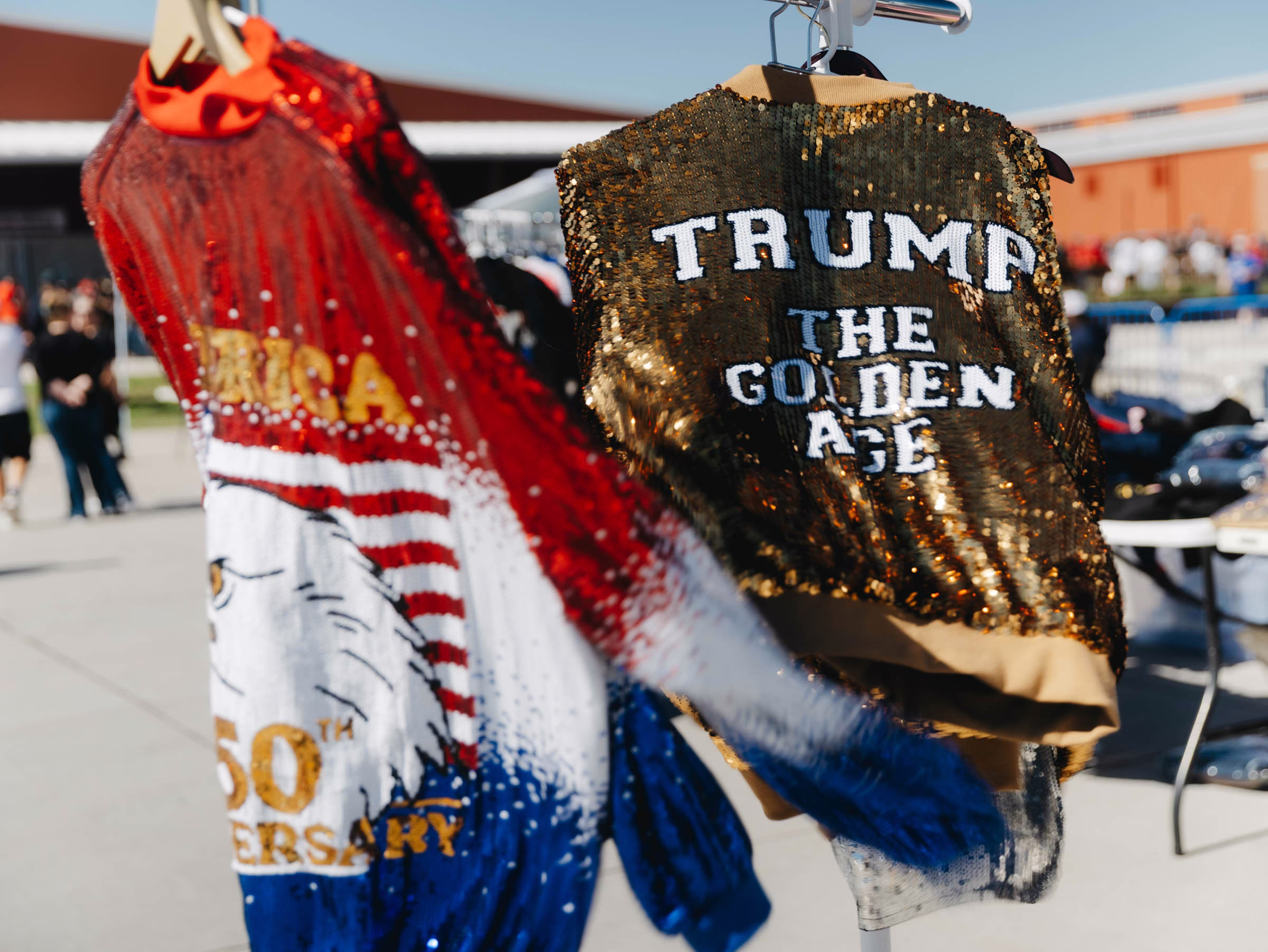 sequin jackets hang outside