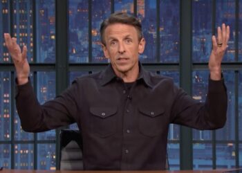 Seth Meyers Has to Restart Joke After Audience Is Startled by Graphic to Go With It