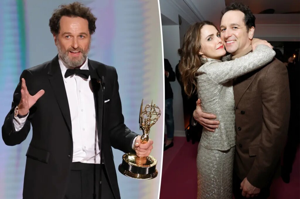 Keri Russell reacts to partner Matthew Rhys not thanking her in Emmys 2026 speeches