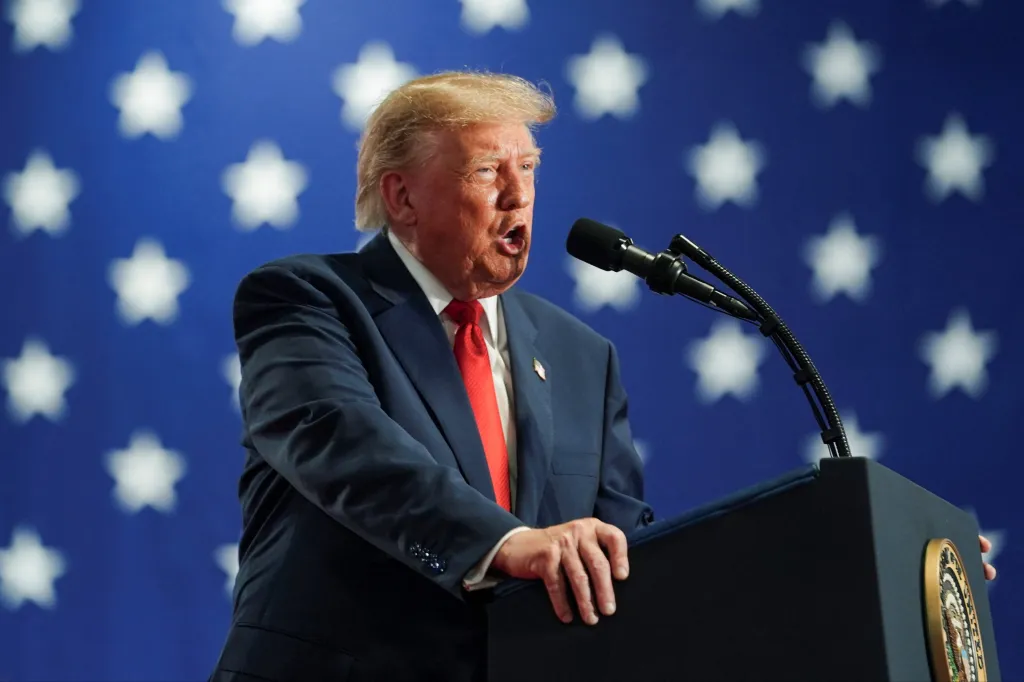 US President Donald Trump speaks during a rally in Syracuse, New York.