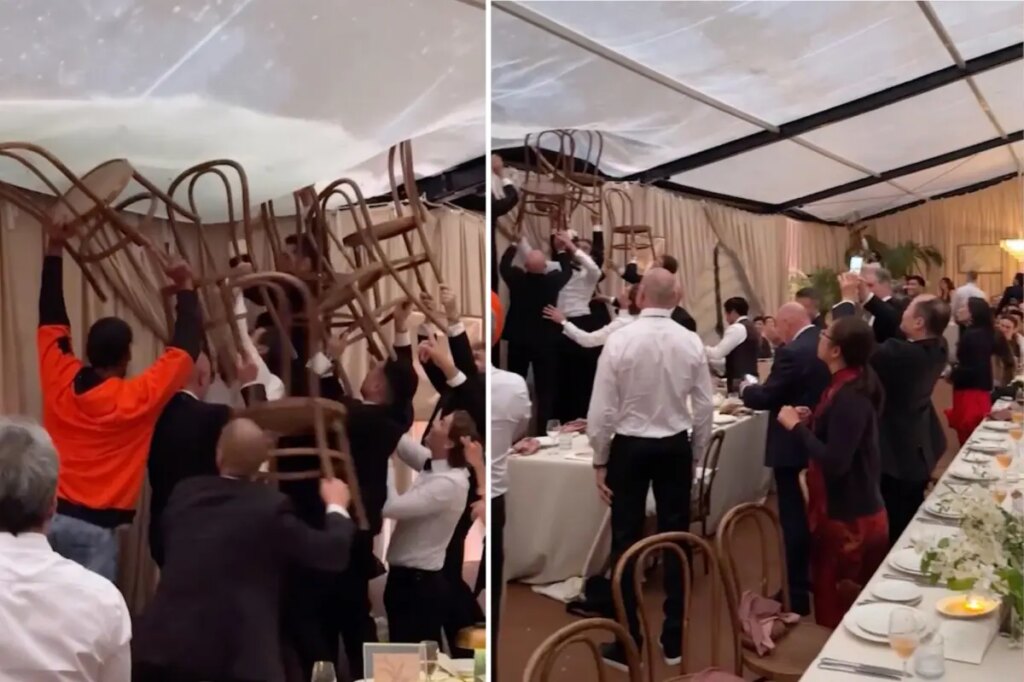 Quick-thinking wedding guests take matters into own hands to save reception from flooding