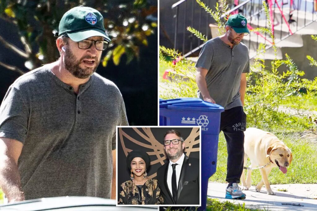 Ilhan Omar’s husband spotted for first time since DHS raid – as Trump questions how couple can afford their ‘lovely place in Washington’ 