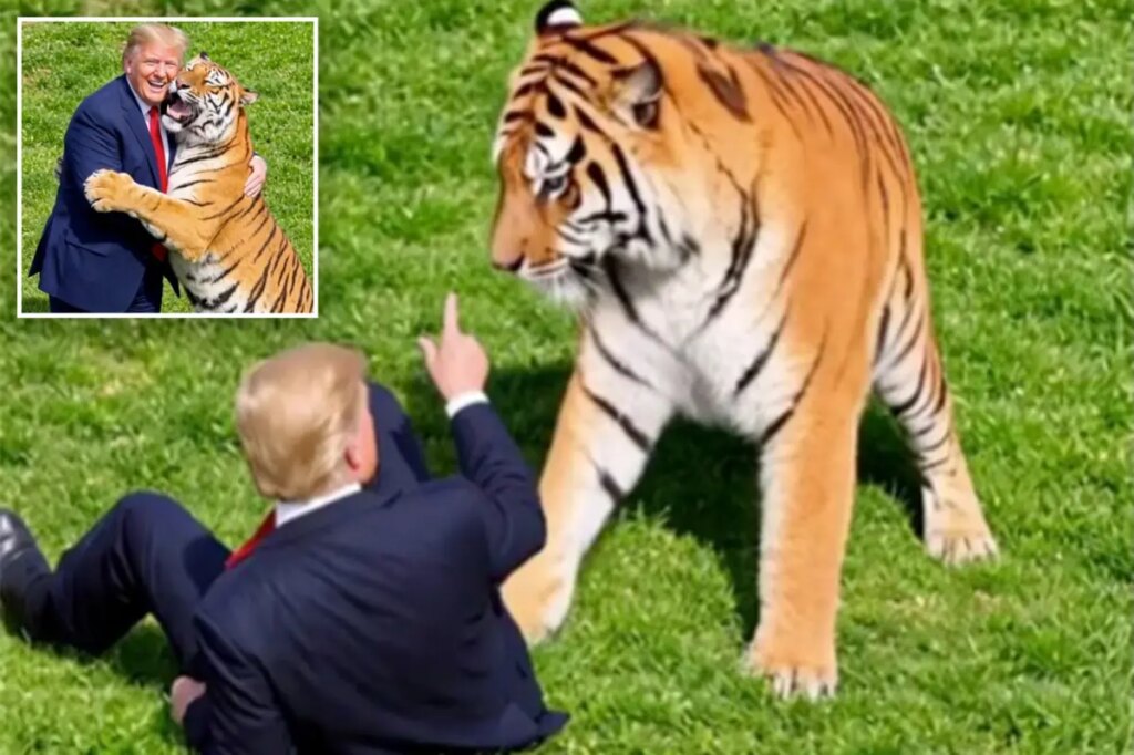 Trump posts AI video of him taming tiger after ex-child star mauled to death at UK zoo