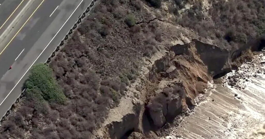 Pacific Coast Highway partially closed in Orange County after crack appears in hillside