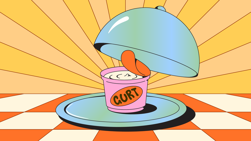 An illustration of a tub of yogurt inside on a plate.