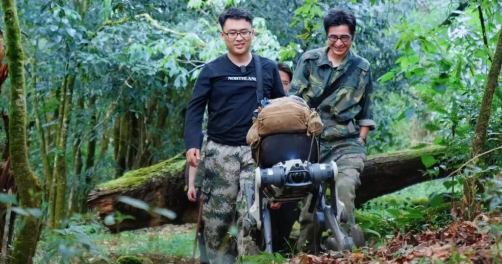 Jungle Research Expedition Using Robot Dog Like a Pack Mule