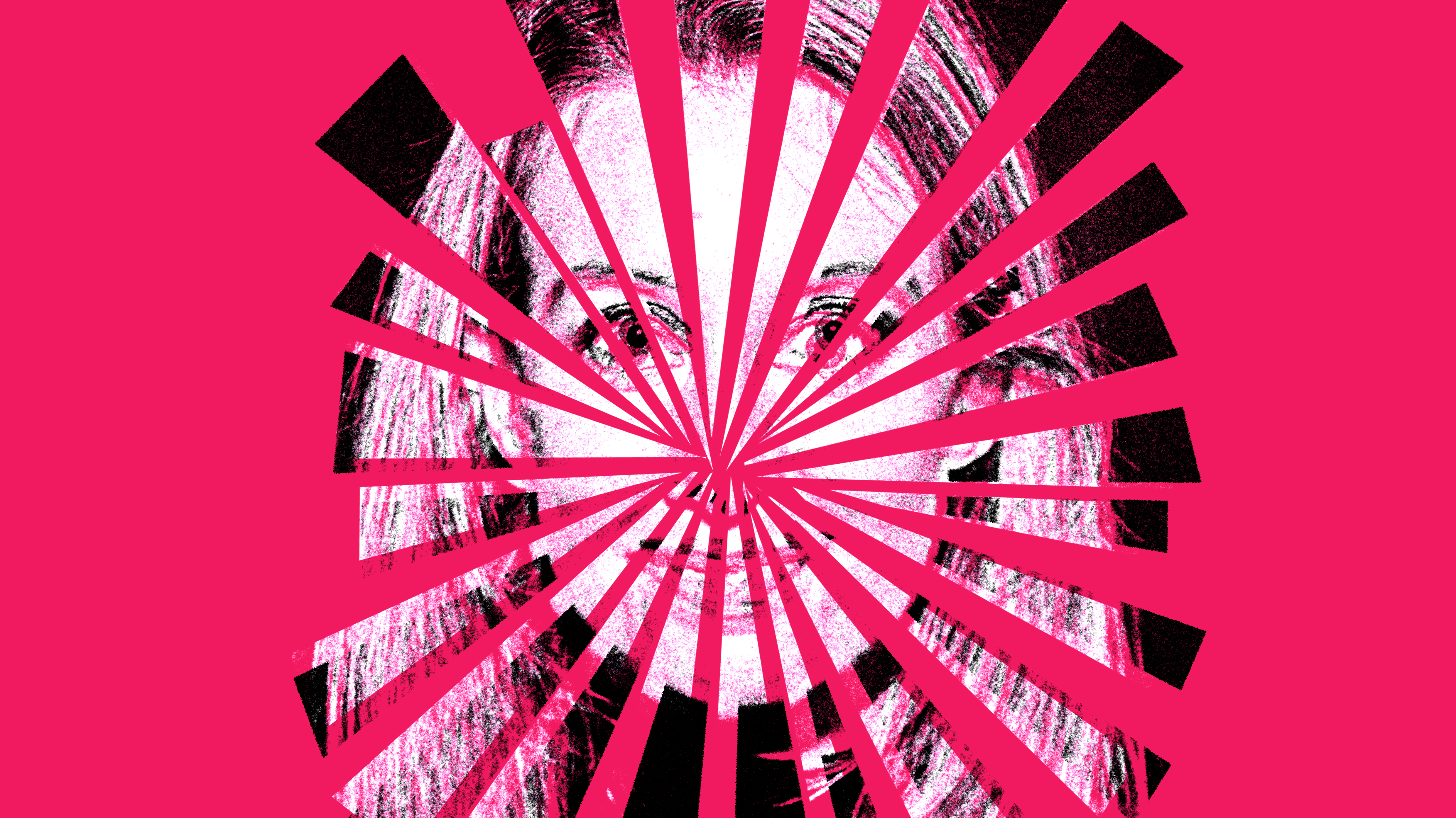 An illustration of Elizabeth Holmes's image split into a bunch of slices.