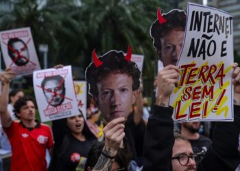 Hundreds of Protestors Descend on Meta Corporate Office Depicting Zuck as the Devil