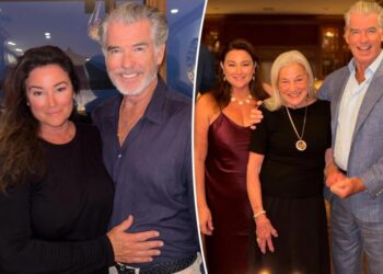 Pierce Brosnan’s wife, Keely Shaye Smith, stuns in satin dress in rare family pic at mom’s 82nd birthday