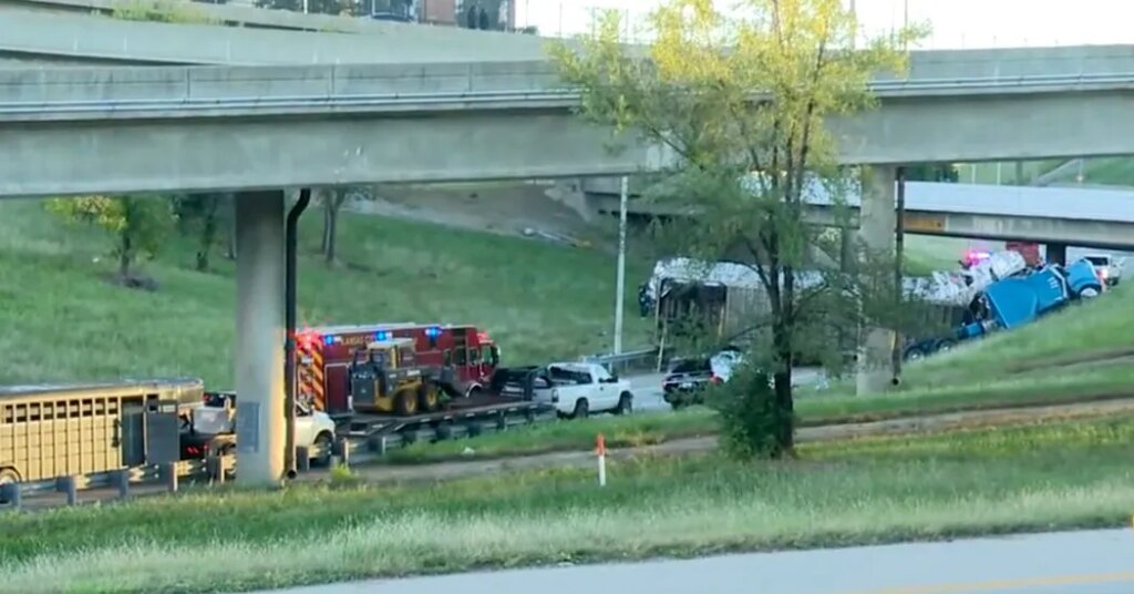Semi-Truck Rollover Spills Dozens of Cattle Across Downtown Kansas City