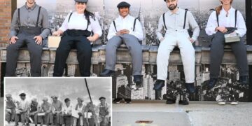 New Yorkers recreate the iconic NYC photo ‘Lunch atop a Skyscraper’ for Village Halloween Parade costume