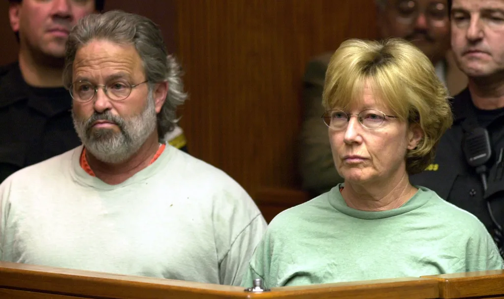 Harris and his ex-wife Emily Harris listen as charges are read against them in Sacramento Superior Court in Sacramento, Calif., Friday, Jan. 18, 2002, during their arraignment in the 1975 shooting death of a woman during a bank robbery.