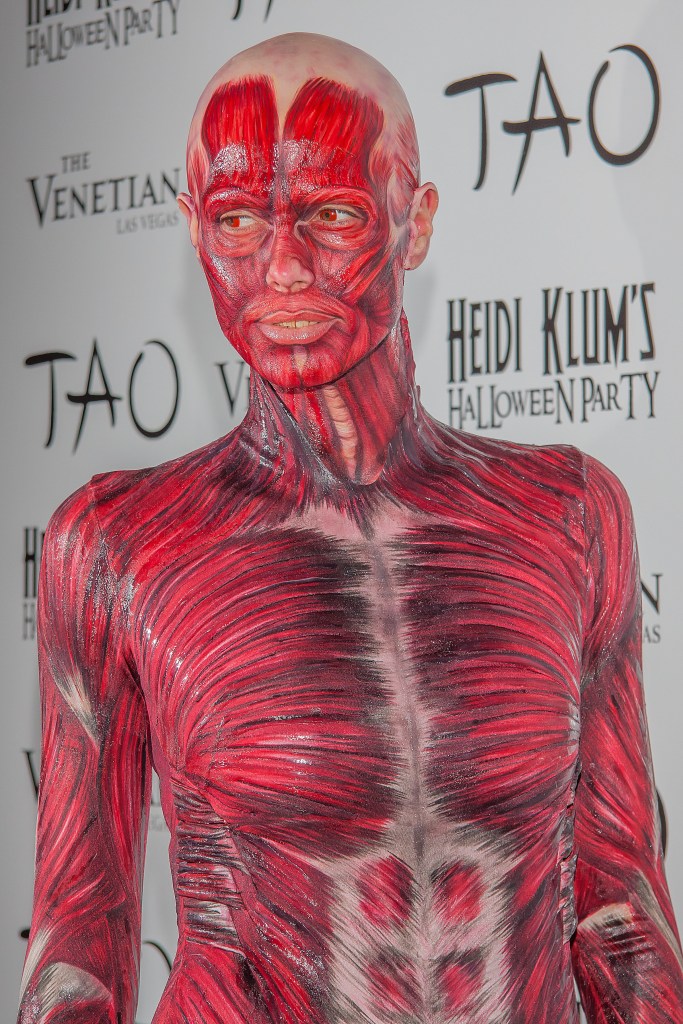 Heidi Klum in a headless human body costume at her Halloween party.