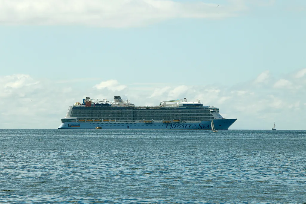 The cruise ship 'Odyssey of the Seas' anchored in the bay of Palma.