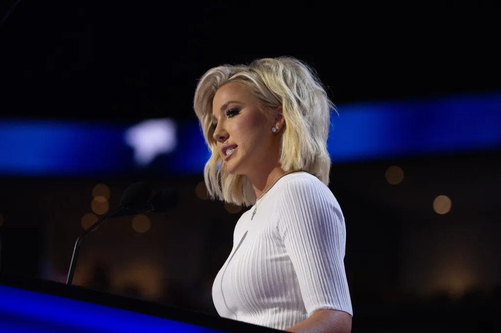 US television personality Savannah Chrisley speaks during the Republican National Convention (RNC) at the Fiserv Forum in Milwaukee, Wisconsin.