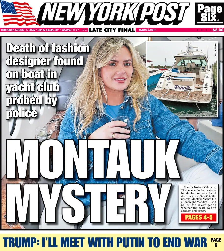 The front page of the New York Post on Thursday, Aug. 7, 2025.