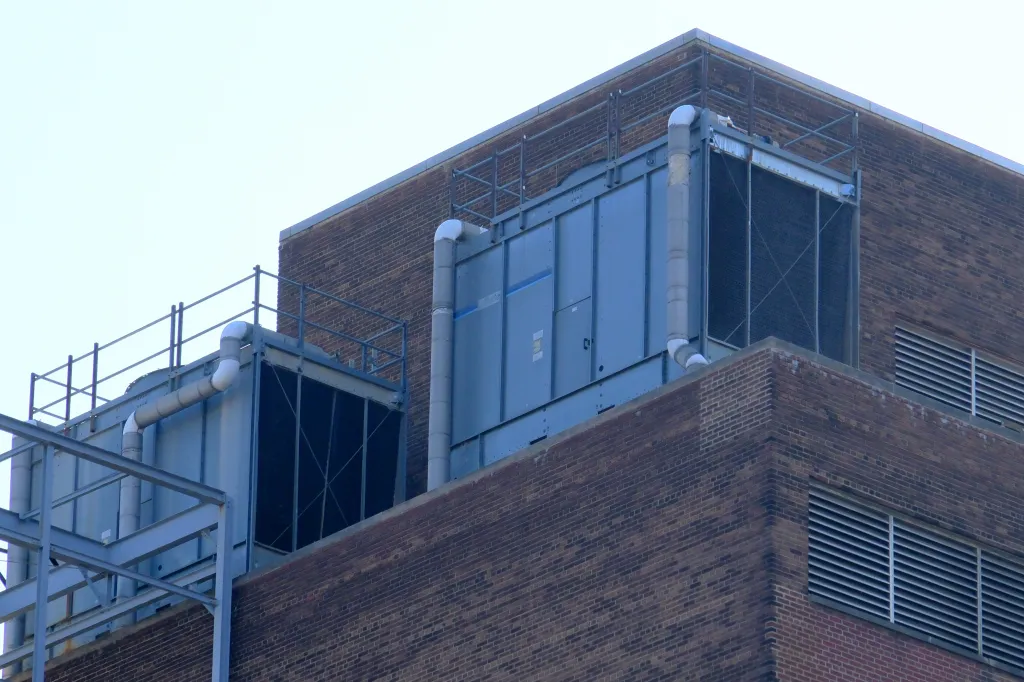 A cooling tower on the roof of the NYC Health Department Central Harlem Sexual Health Clinic.