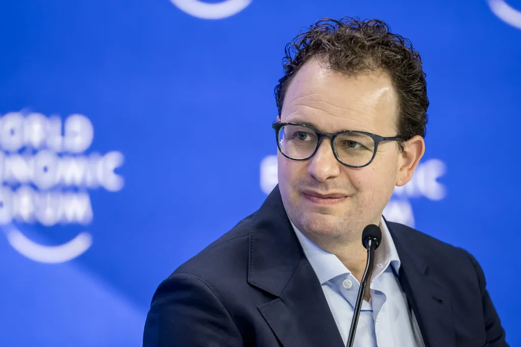Anthropic CEO Dario Amodei speaks at a session on artificial intelligence during the World Economic Forum annual meeting.