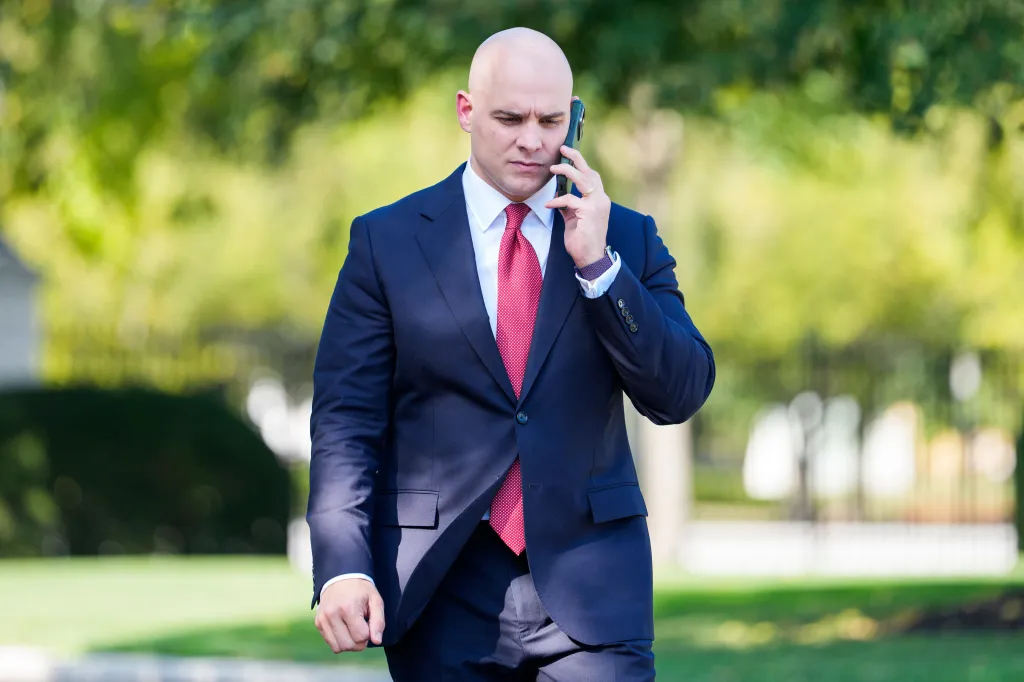 James Blair, White House deputy chief of staff, talking on a phone outside the White House.