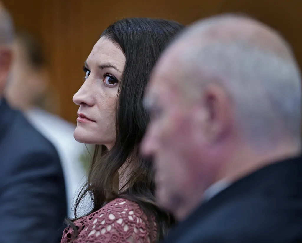Lindsay Clancy listens to a motion in court while seated next to her attorney Kevin Reddington, Tuesday, Sept. 29, 2026, in Plymouth, Mass. The hearing was set to determine the next steps after a mistrial was declared on Sept. 4.