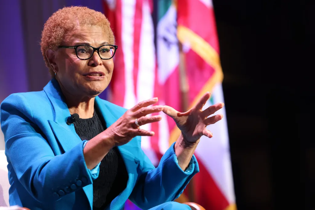 Los Angeles Mayor Karen Bass speaks during the Jewish Los Angeles Mayoral Forum.