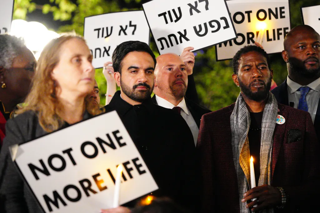 New York City Mayor Zohran Mamdani at a vigil honoring the victims of the Oct. 7 attacks at Union Square in Manhattan.