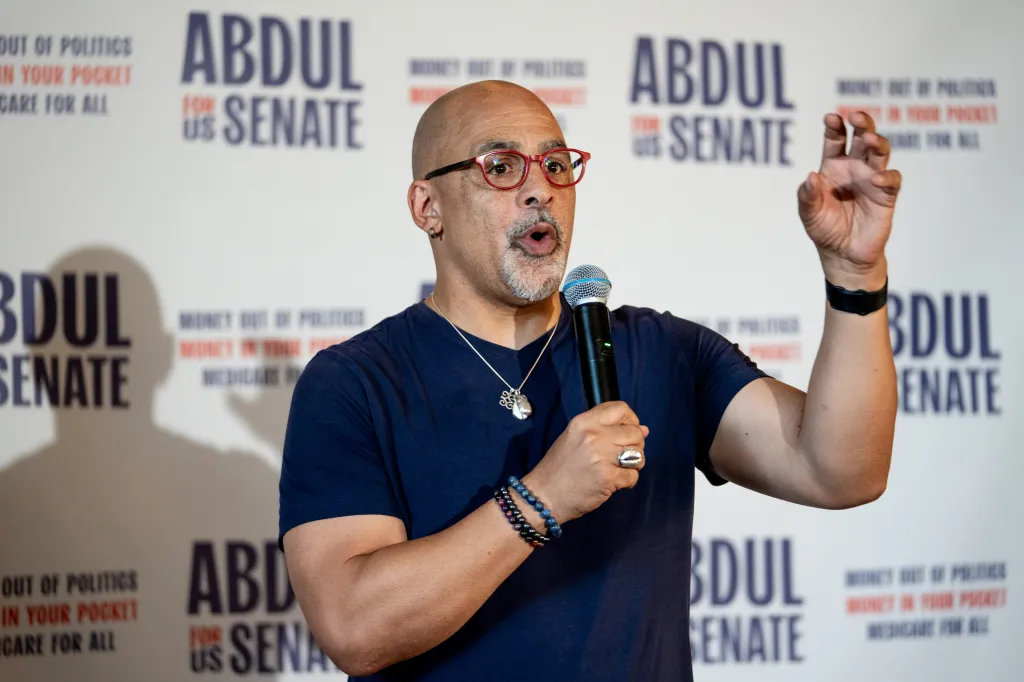 Pennsylvania State Rep. Chris Rabb speaks at a campaign event in Detroit.