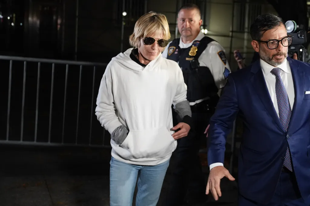 Selma Blair leaves court in New York after her arraignment.