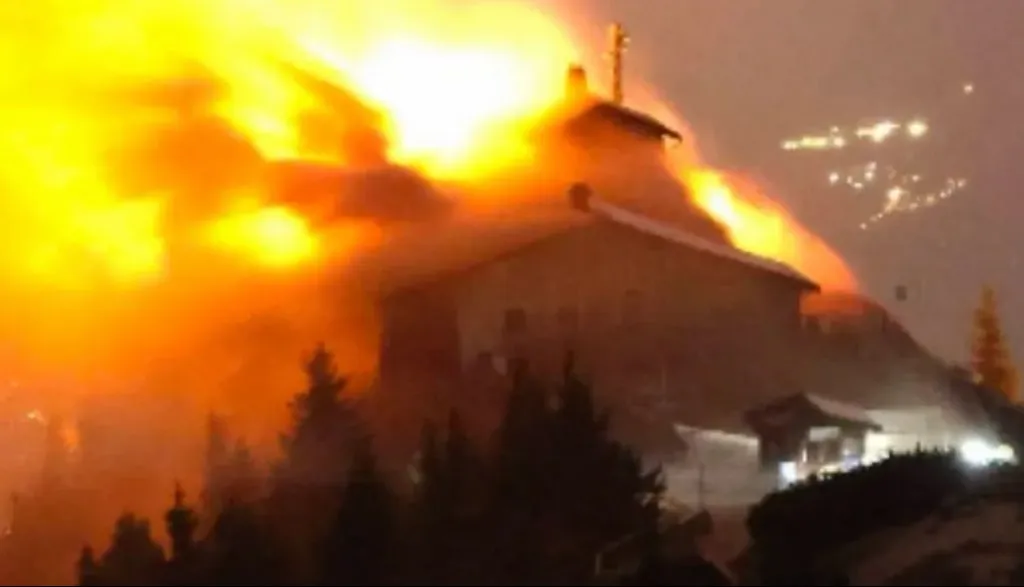 A major fire engulfs the Kehlsteinhaus mountaintop building in Bavaria, Germany.