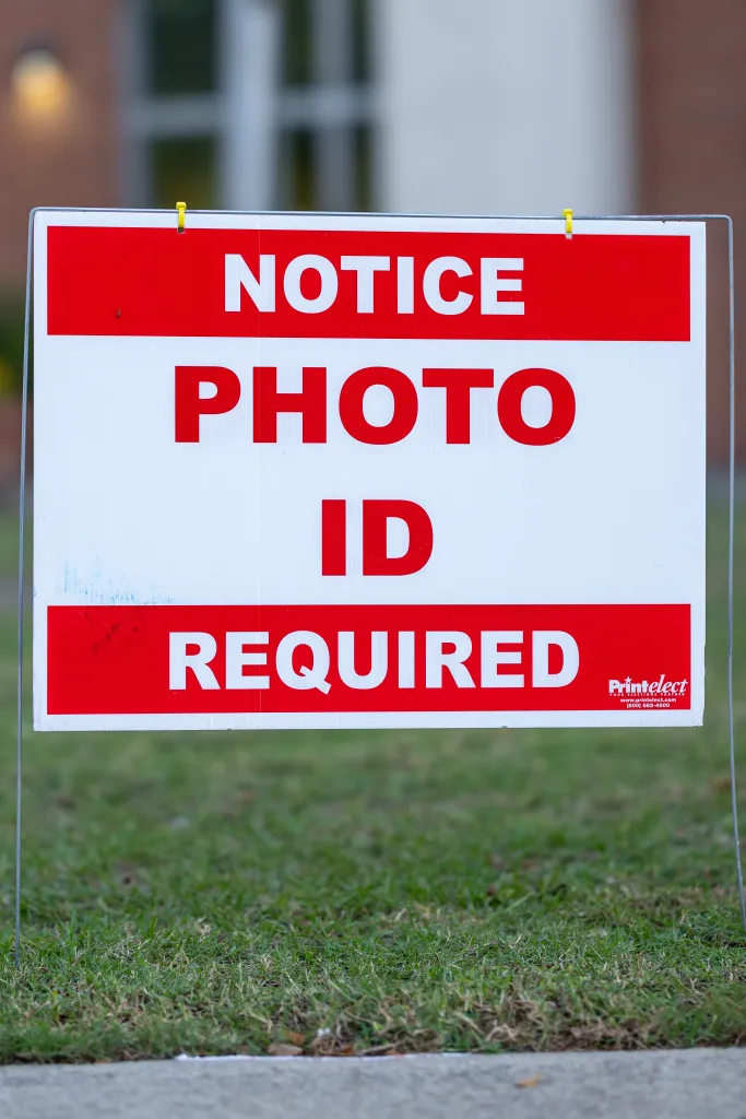 A sign outside an early voting site in Hope Mills, North Carolina, reads 