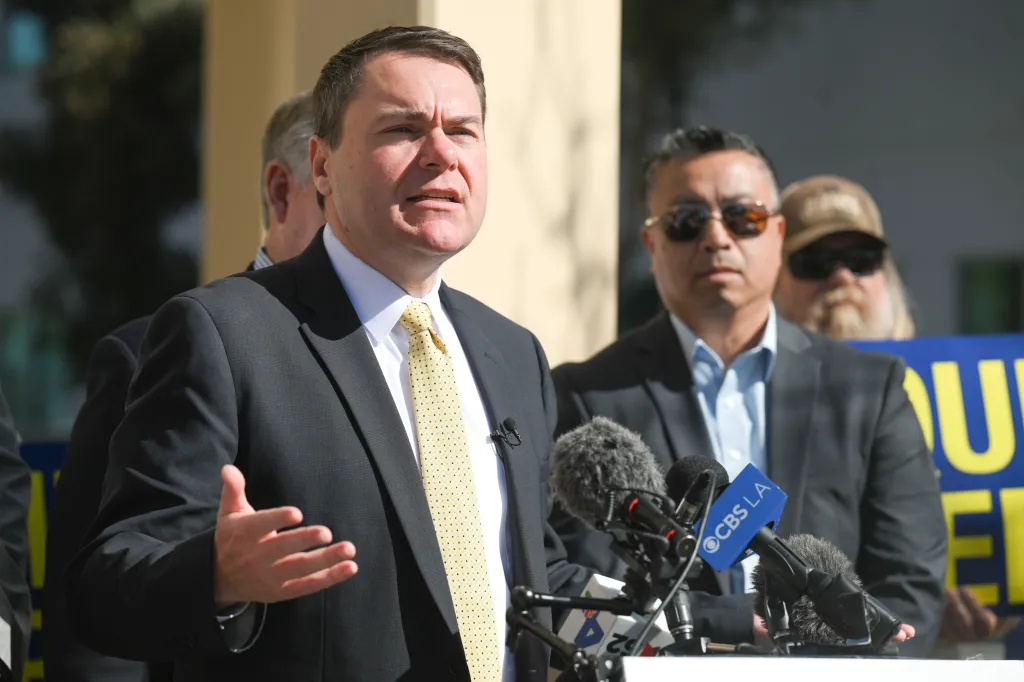 Assembly member Carl DeMaio speaks at a press conference at the Riverside County Registrar of Voters.