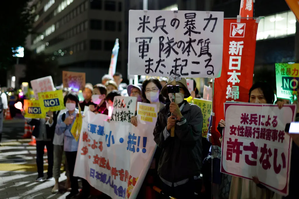 People stage a rally in front of the Prime Minister's Office in Tokyo on Monday.