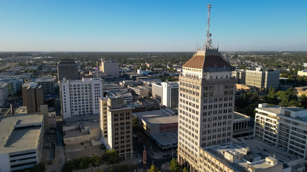 Aerial view of downtown Fresno.