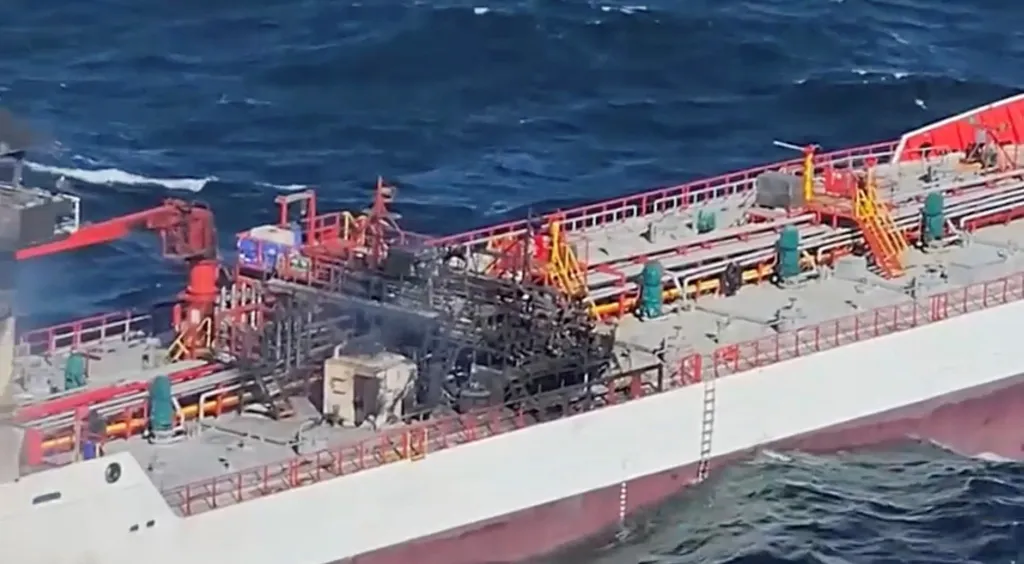Rescuers are searching for seven missing sailors after two chemical tankers caught fire in Romanian waters near the mouth of the Danube River.