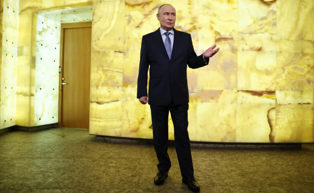 Russian President Vladimir Putin speaks to the media at the International United Cultures Forum.