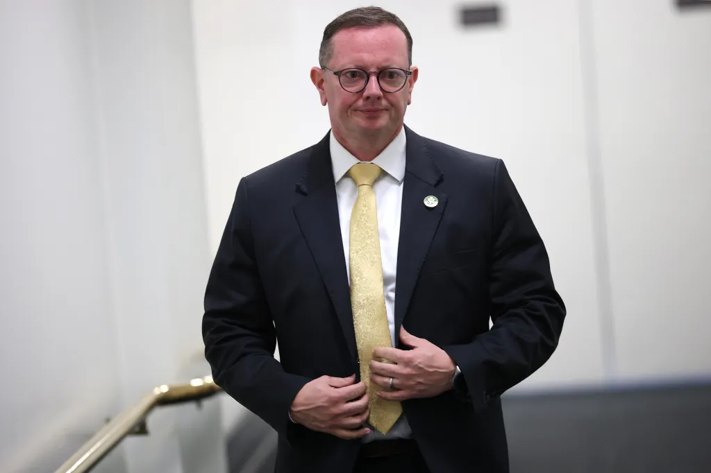 Rep. Eric Burlison, R-Mo., arrives for a House Republican Conference meeting at the U.S. Capitol in Washington.
