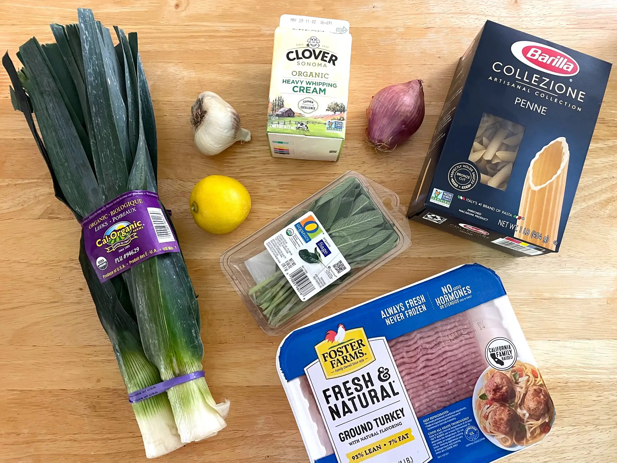 Ingredients laid out on a wooden surface.