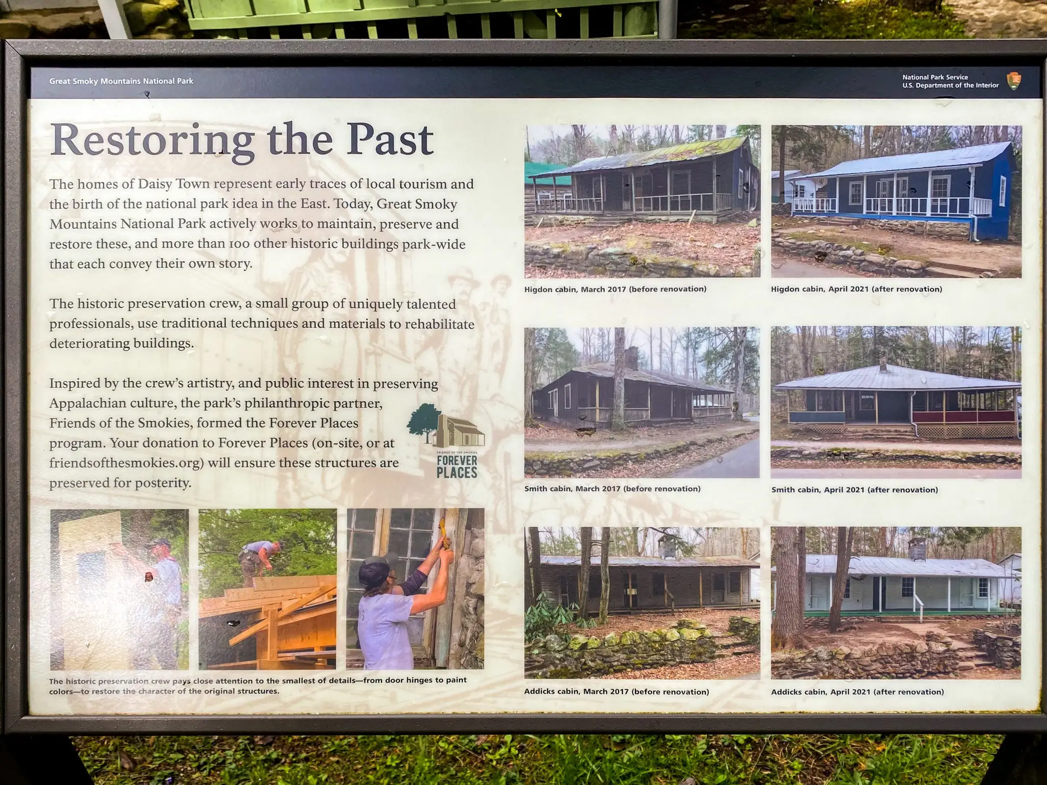 An informative sign shows text titled 