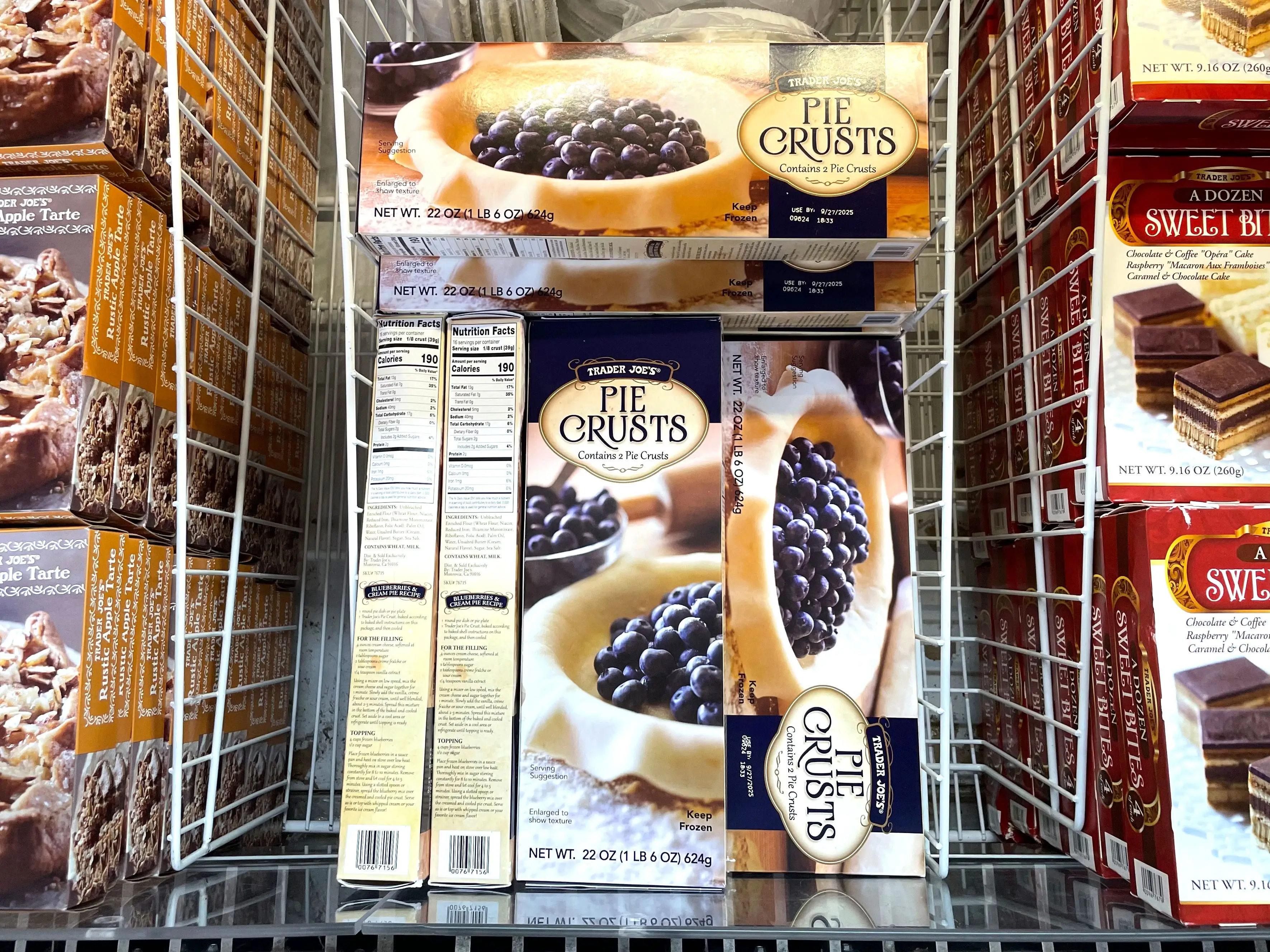 Boxes of Trader Joe's pie crusts in the frozen section.