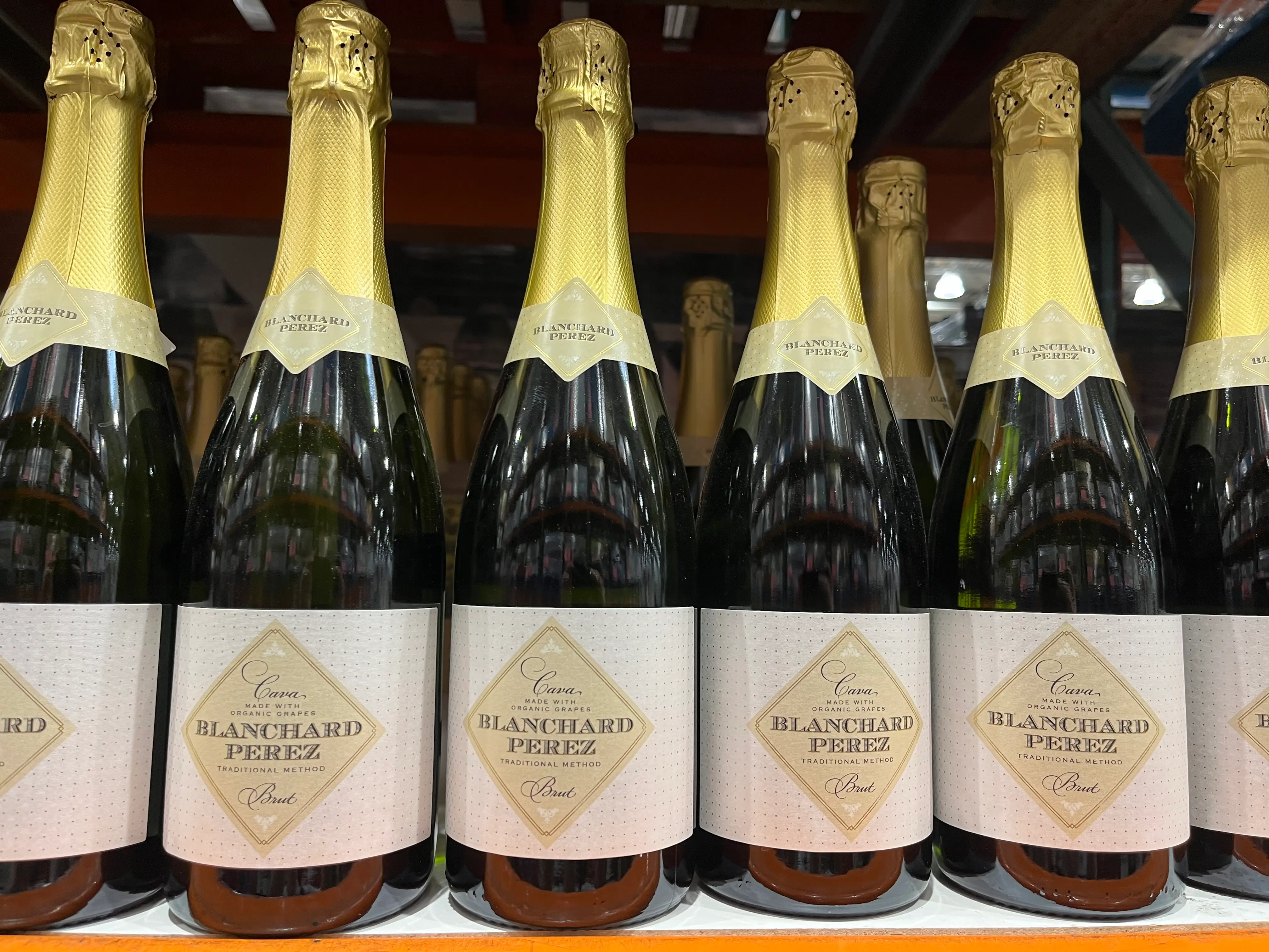 bottles of cava on the shelf at costco