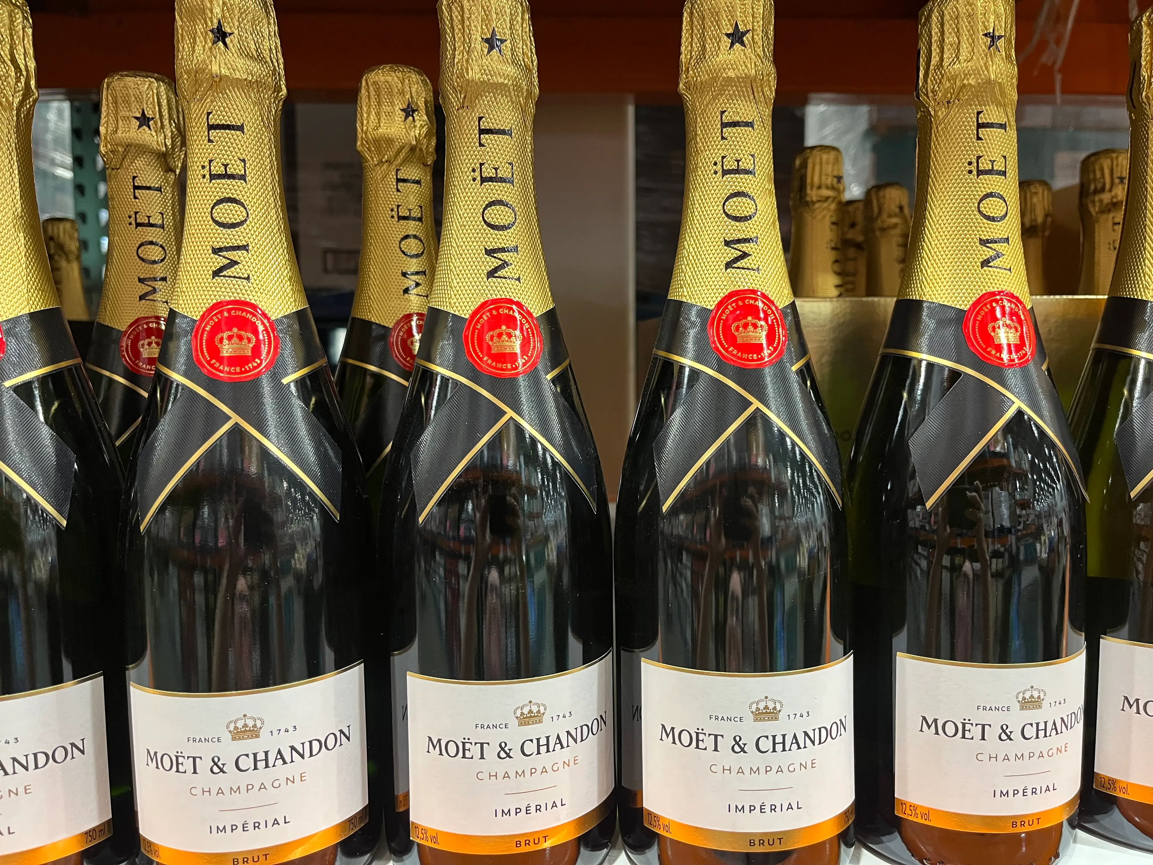 bottles of moet on the shleves at costco