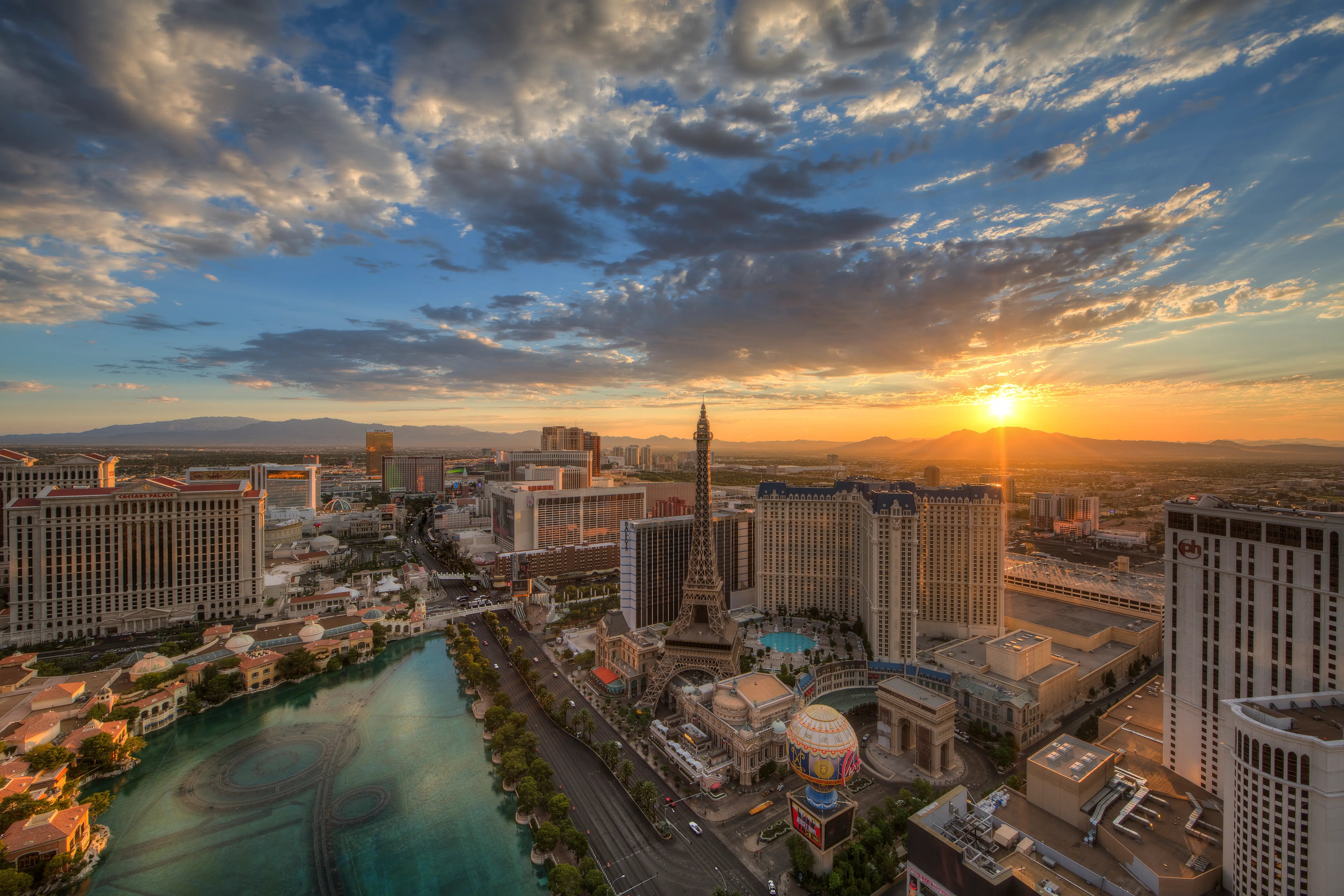 Aerial view of Las Vegas at sunset