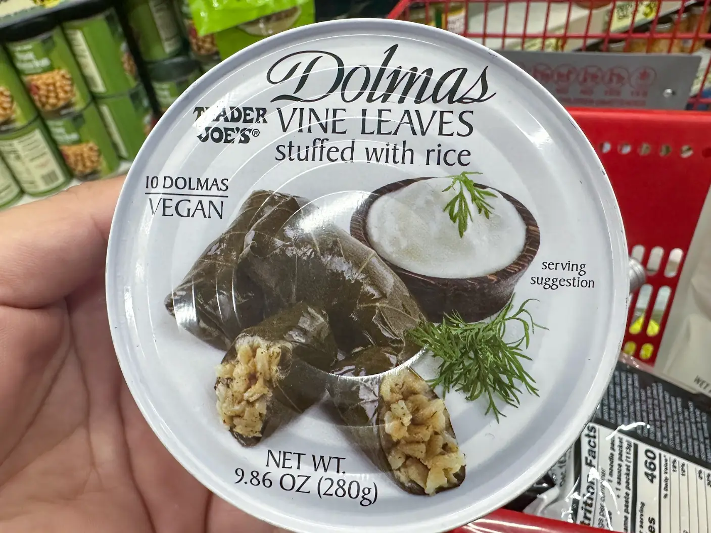 Dolmas vine leaves stuffed with rice from Trader Joe's.
