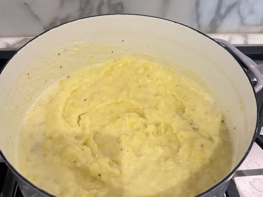 The finished buttermilk mashed potatoes, per Ina Garten's recipe.