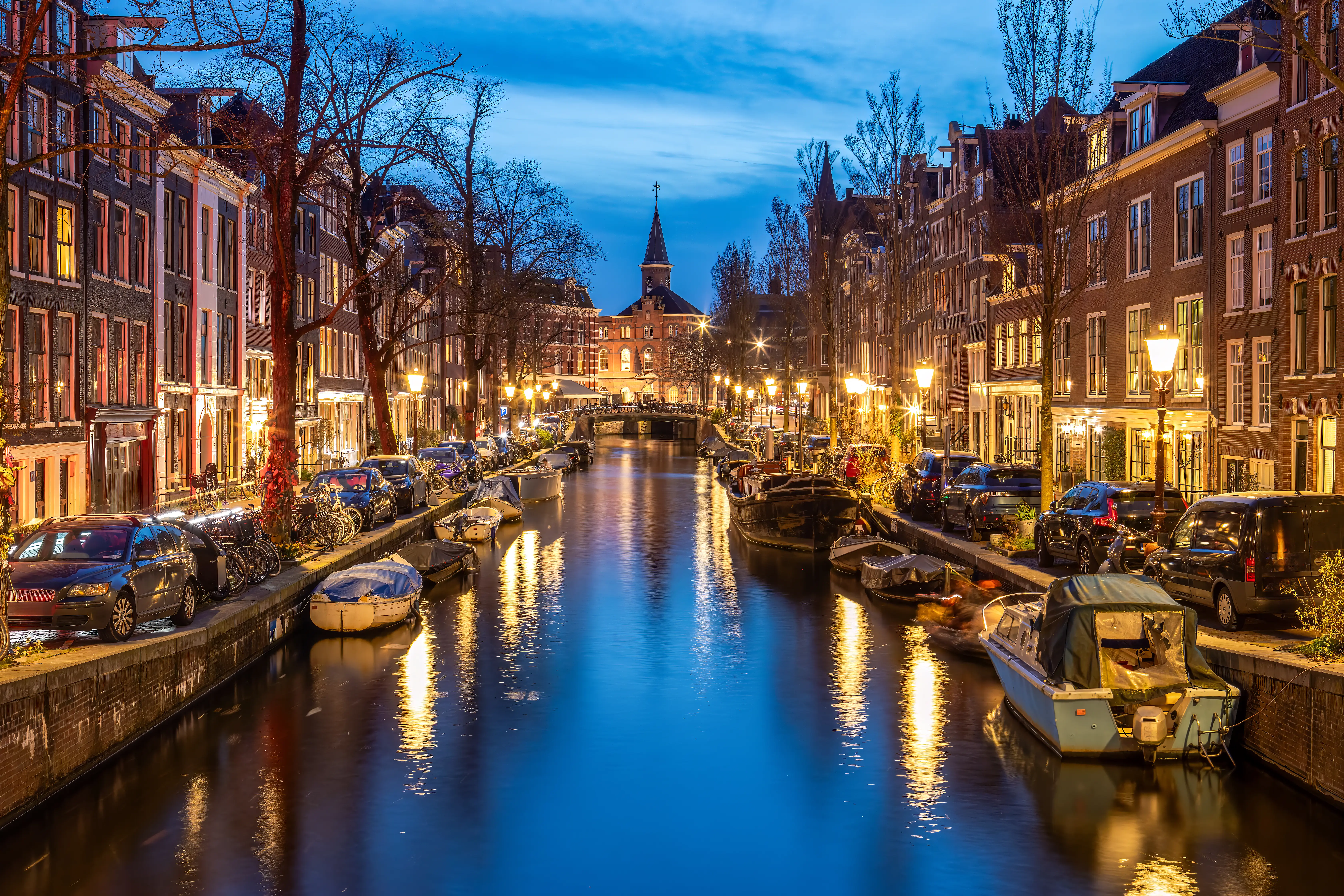 Boats in the netherland in canals at night