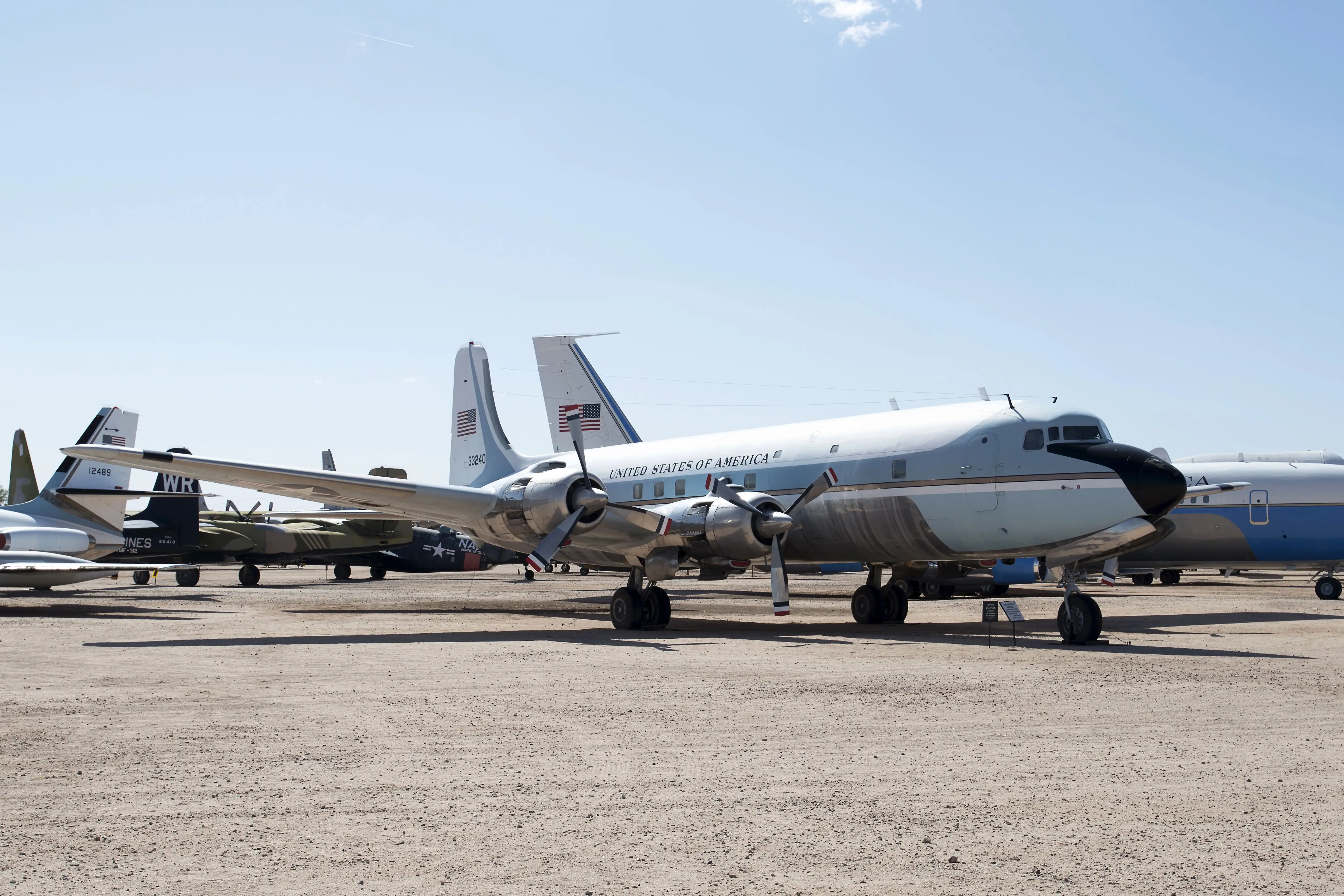 Presidential aircraft Airforce One, Douglas VC-118A Lift Master used by presidents Kennedy & Johnson 1961 - 1965 in the Pima Air & Space Museum.