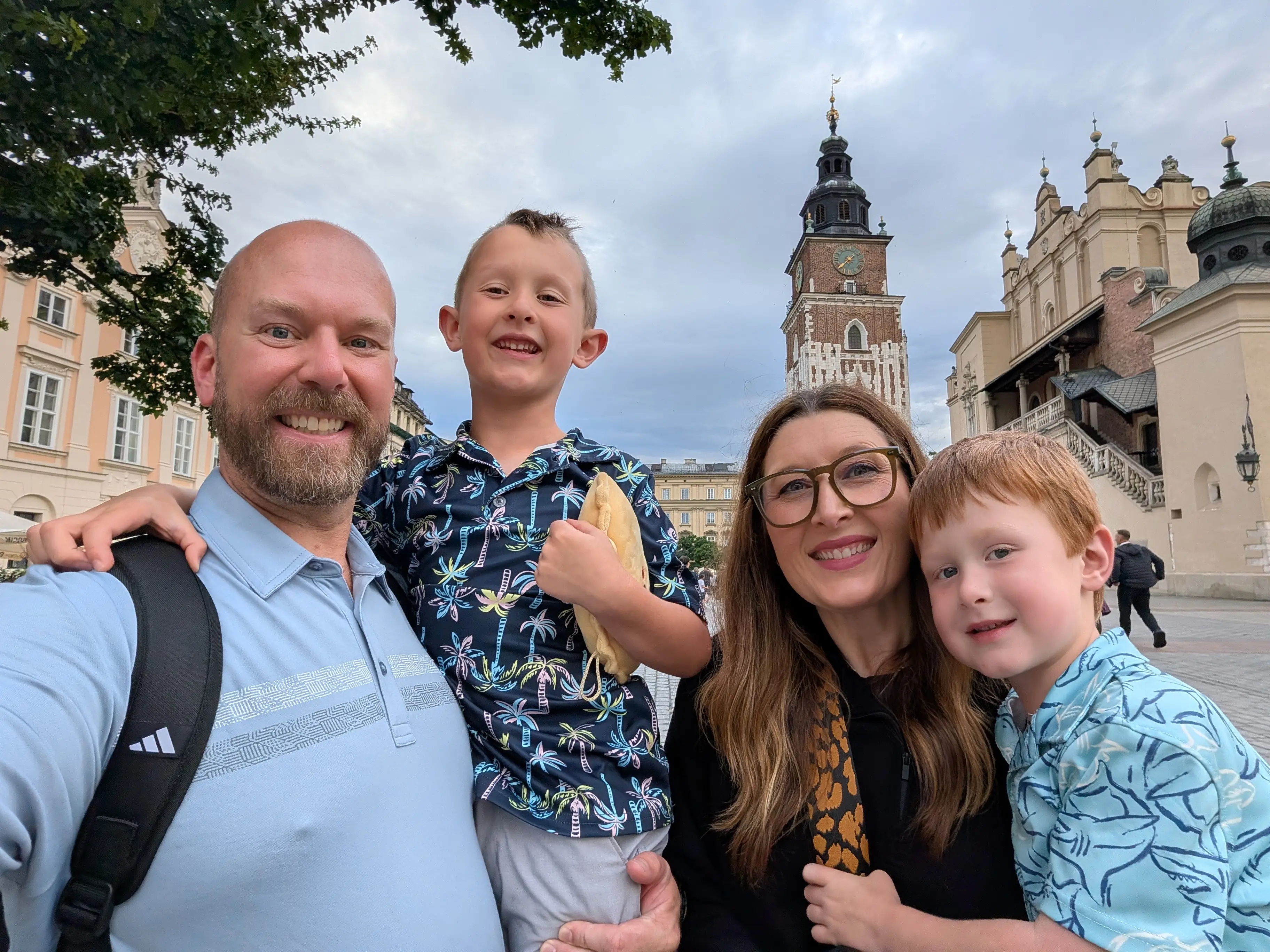 Family smiling in Krakow