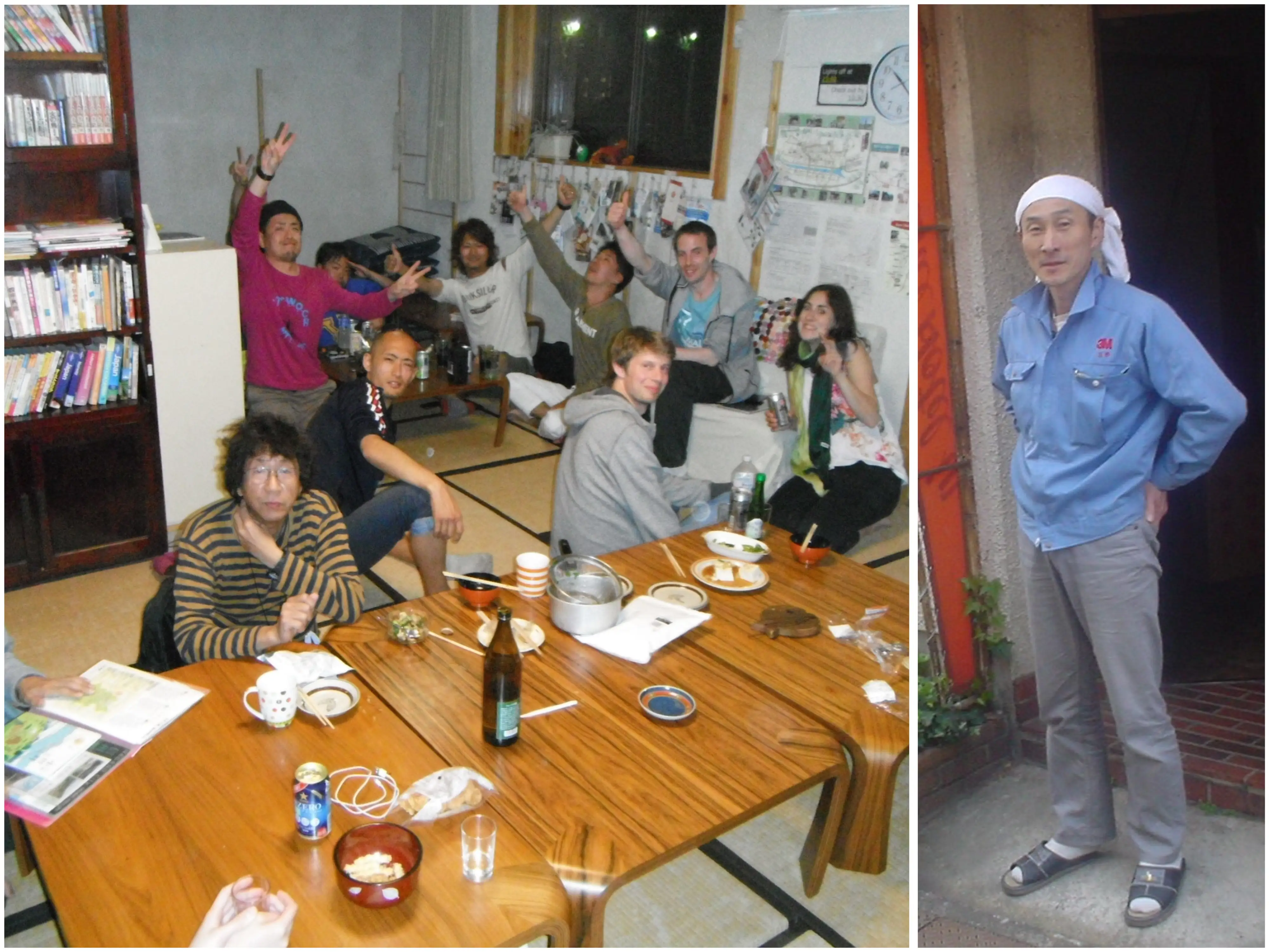 A collage of guests at the guesthosue and the owner of the guesthouse.