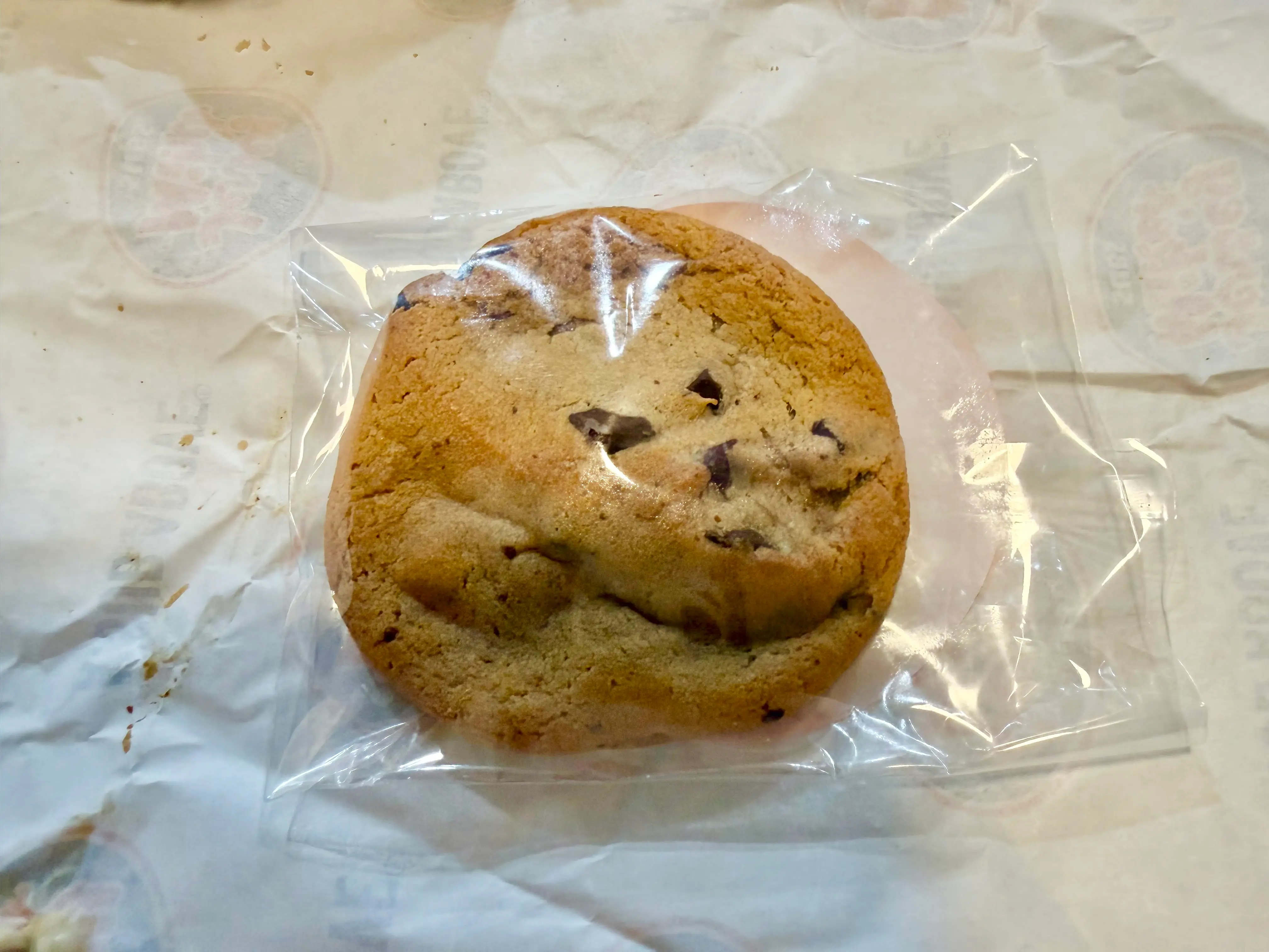chocolate chip cookie in plastic from jersey mike's