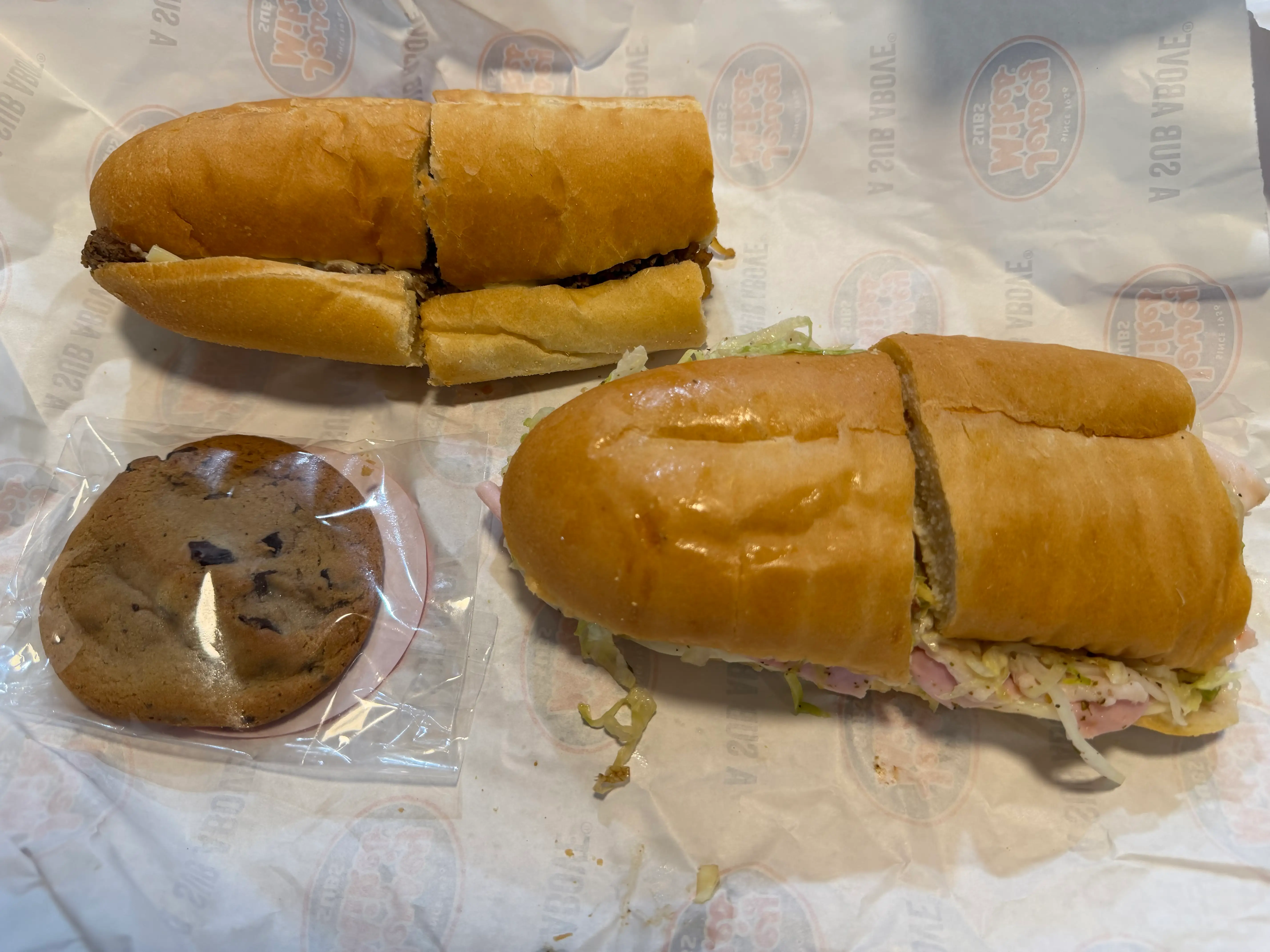 two sandwiches and a cookie from Jersey Mike's